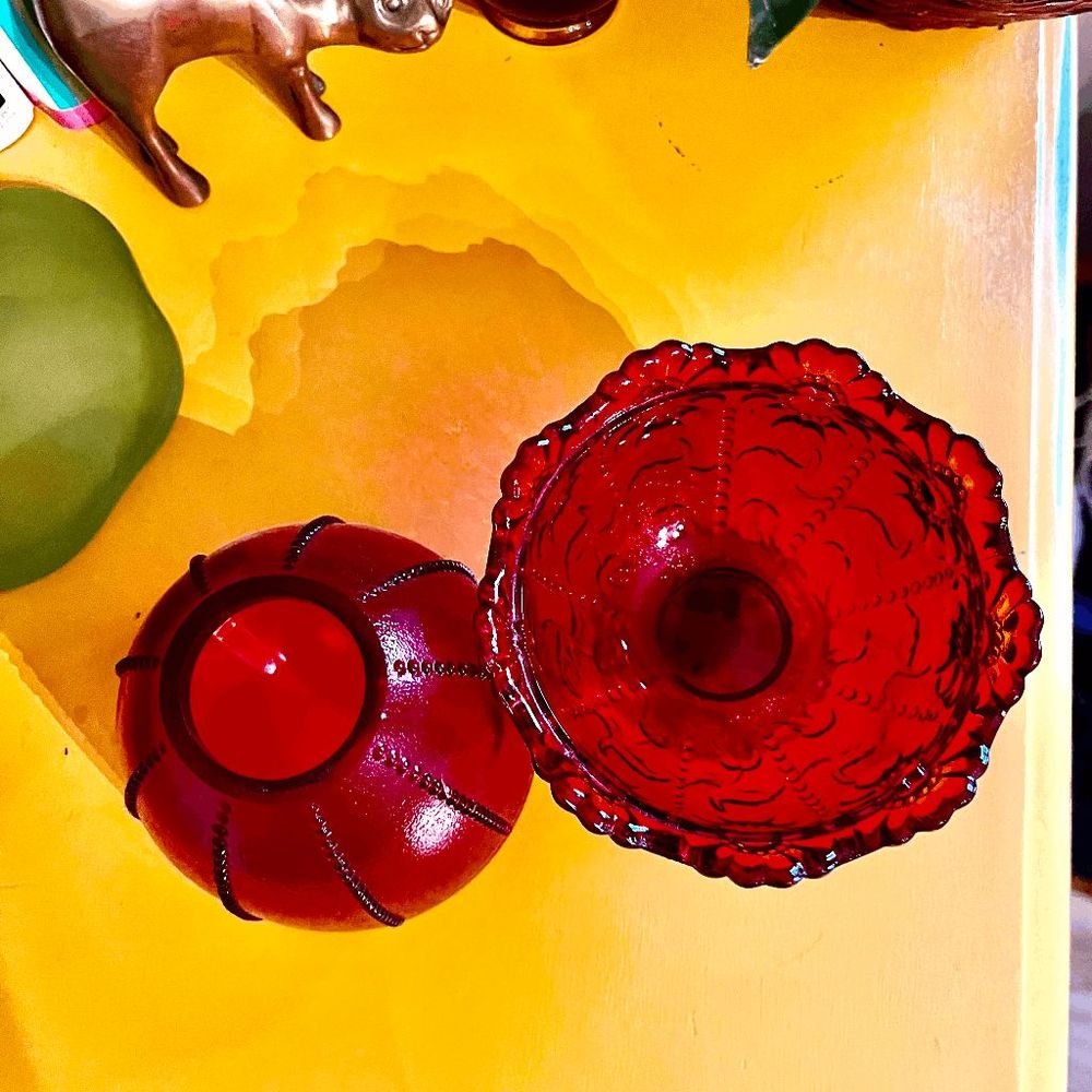 Vintage Fenton Daisy Beaded Amberina Glass Fairy Lamp - Picture 3 of 6